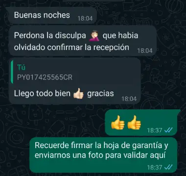 Confirmo recepción, ¡todo en orden!