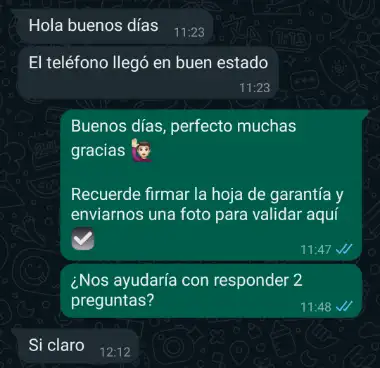 El teléfono llegó en buen estado, gracias