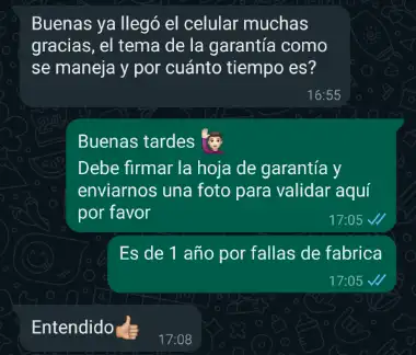 Garantía de 1 año, todo claro y seguro